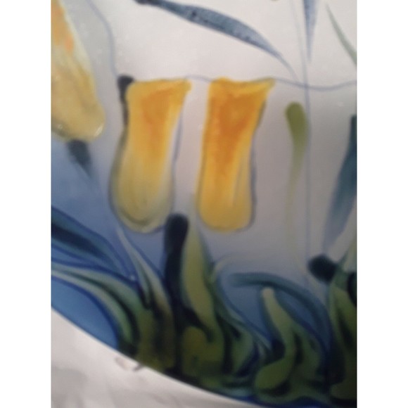 Primitive Art Glass,Wall Hanging, Sheep and Flowers , signed - Picture 2 of 5